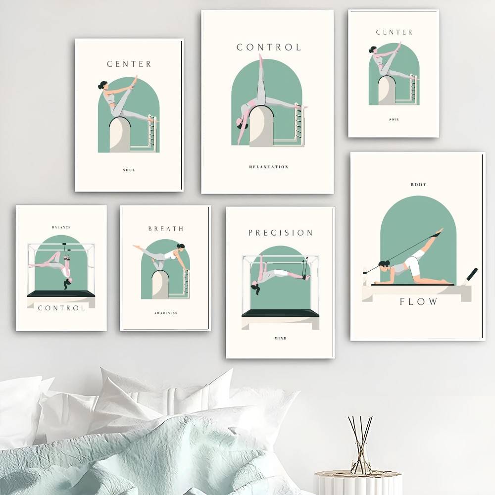 Pilates Yoga Flow - Poster Ilustrasi Latihan Pilates Minimalis, Kontrol